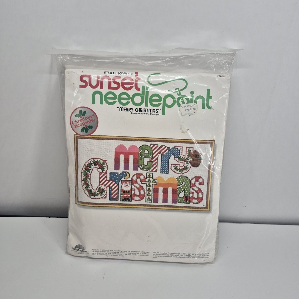 Vintage 1978 Sunset Needlepoint MERRY CHRISTMAS Kit ~ #6070 ~ New & Unopened